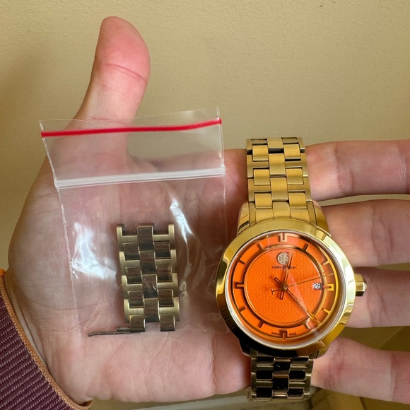 EUC Tory Burch Orange and Gold Toned Watch - Picture 4 of 5